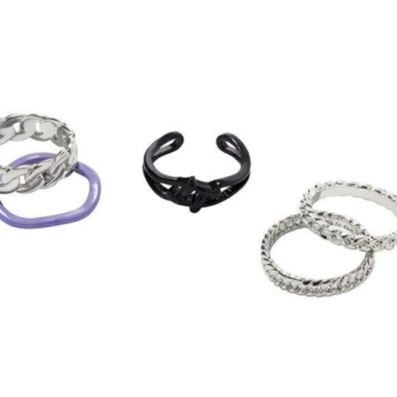 5 ring set. Size 7 Silver Tone- Black and Purple. BNWT - Picture 1 of 2